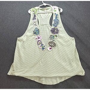 Free People Frida Embroidered Faux Wrap Tank Heathered Green Sz M